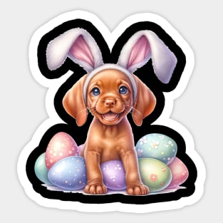 Puppy Vizsla Bunny Ears Easter Eggs Happy Easter Day Sticker